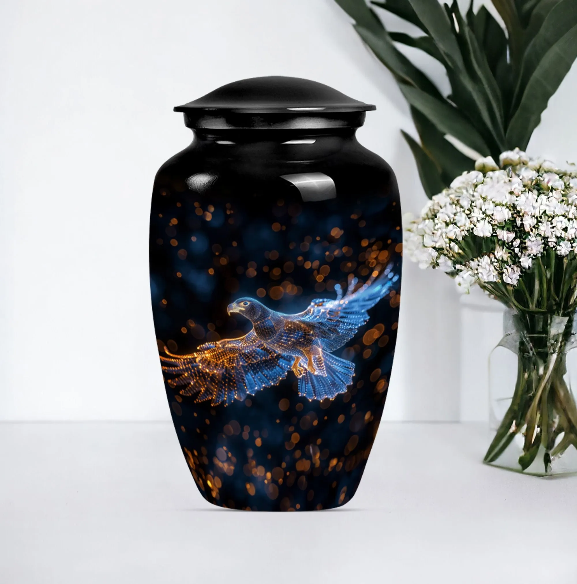 EAGLE Memorial Urn: Honouring Life with Wolf Howling Design