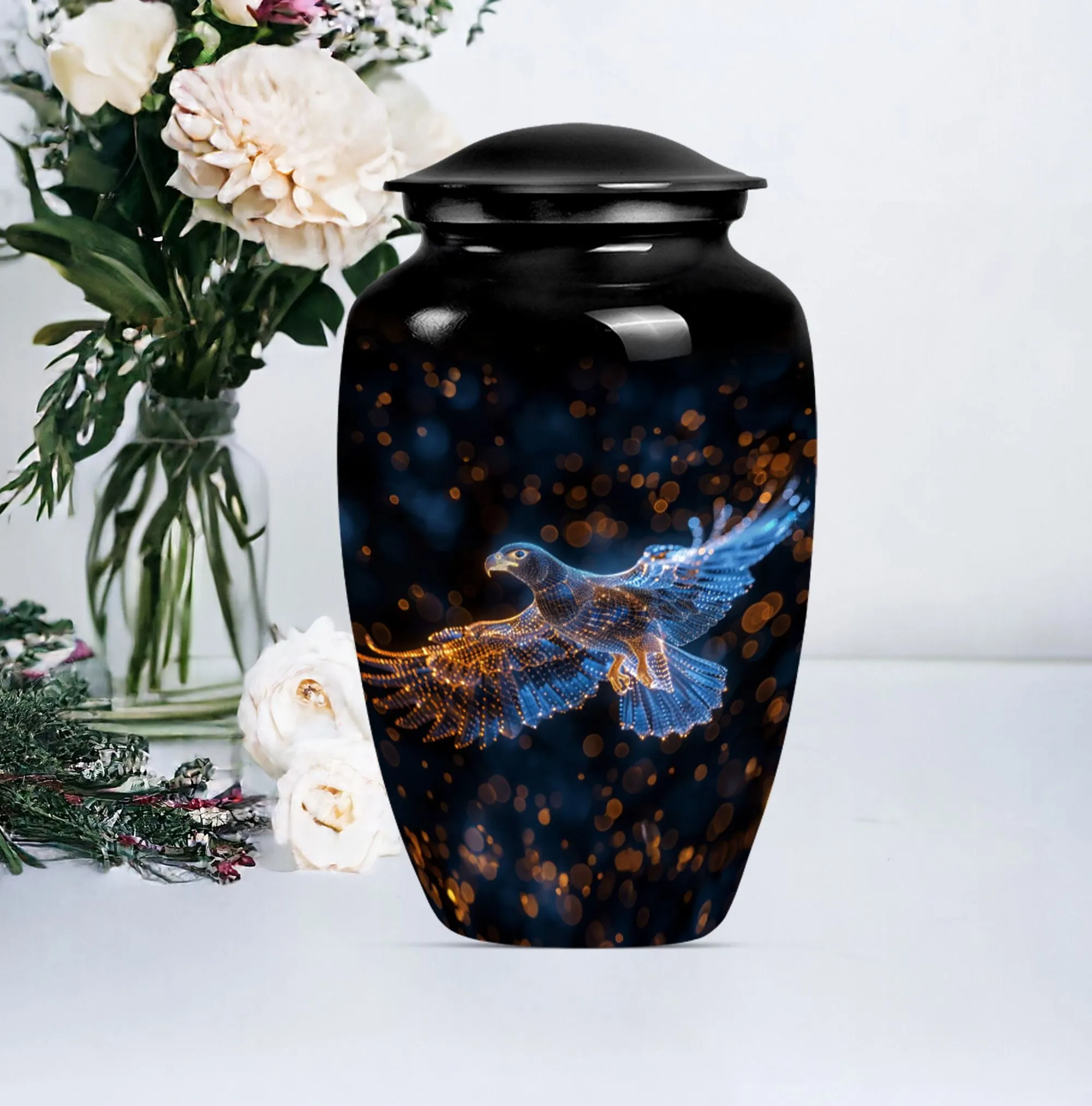 EAGLE Memorial Urn: Honouring Life with Wolf Howling Design