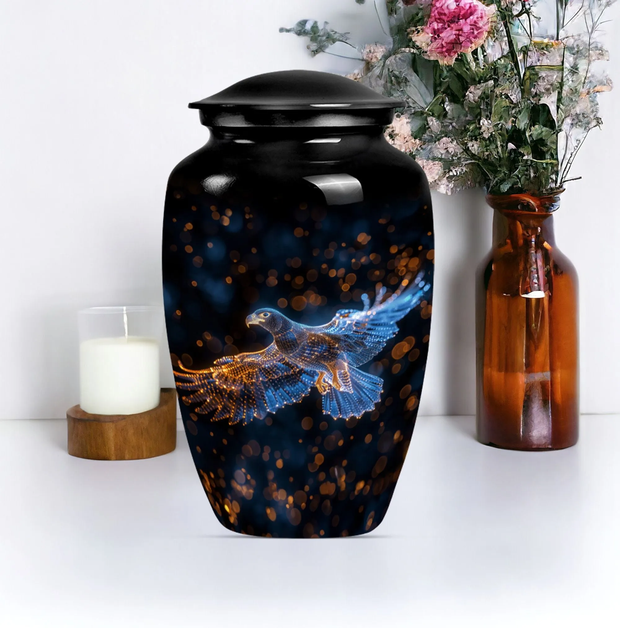 EAGLE Memorial Urn: Honouring Life with Wolf Howling Design