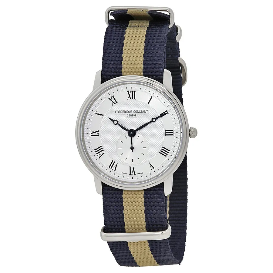 Frederique Constant Slimline Silver Dial Unisex Watch FC-235M4S6-NAVY-BEIGE FC-235M4S6-NV-BG