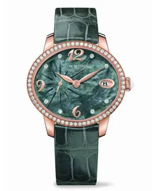 Girard Perregaux Cats Eye Green Mother of Pearl 18kt Rose Gold Diamond Leather Ladies Watch 80484D52A661-BK6A