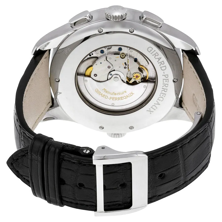Girard Perregaux World Timer WW TC Chronograph Silver Dial Black Leather Men's Watch 49805-11-152-BA6A