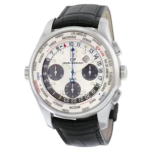 Girard Perregaux World Timer WW TC Chronograph Silver Dial Black Leather Men's Watch 49805-11-152-BA6A