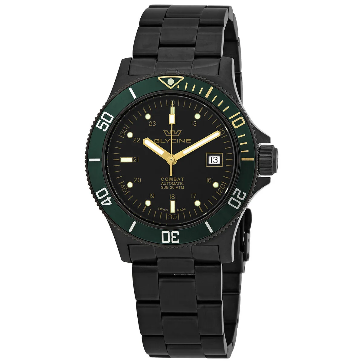 Glycine Combat Automatic Black Dial Black PVD Men's Watch GL0273