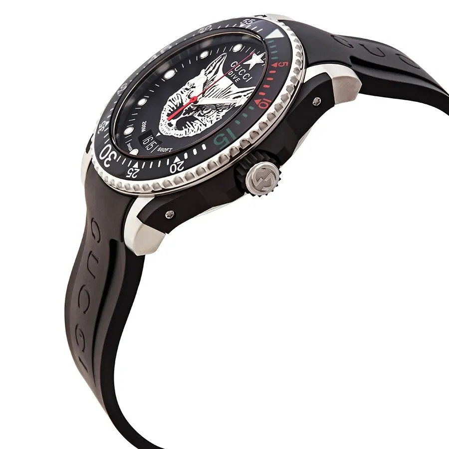 Gucci Dive Quartz Black Dial Black Rubber 40 mm Watch YA136320