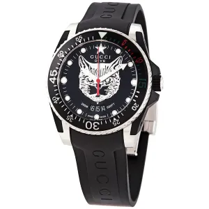 Gucci Dive Quartz Black Dial Black Rubber 40 mm Watch YA136320