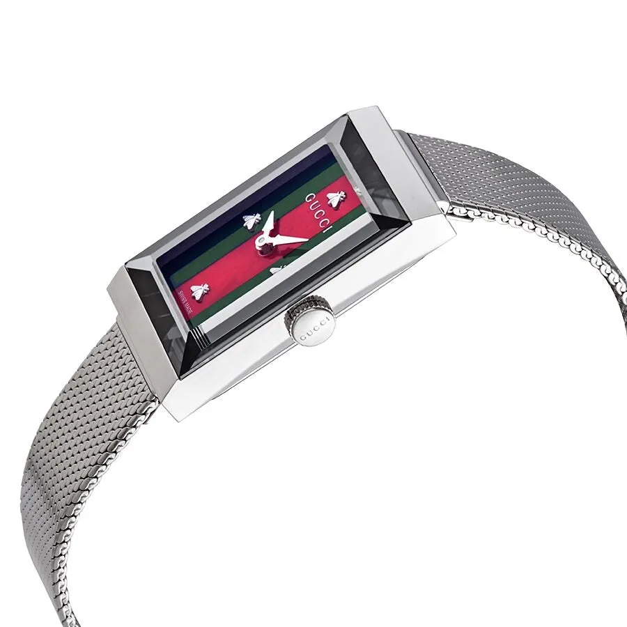 Gucci G-Frame Quartz Green and Red Web Mother of Pearl Dial Ladies Watch YA147401