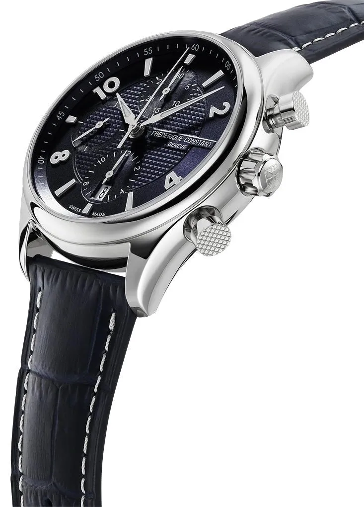 Limited Edition Frederique Constant Classics Runabout RHS Automatic Chronograph Stainless Steel Blue Dial Blue Leather Strap Date Mens Watch FC-392RMN5B6
