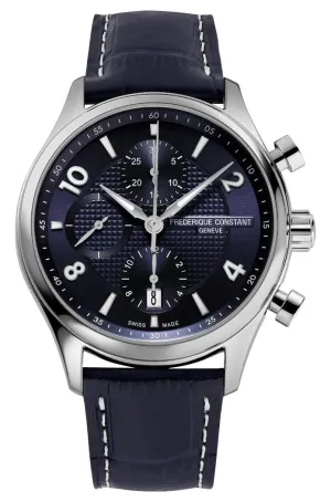 Limited Edition Frederique Constant Classics Runabout RHS Automatic Chronograph Stainless Steel Blue Dial Blue Leather Strap Date Mens Watch FC-392RMN5B6