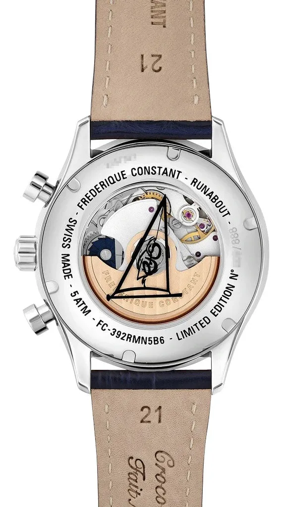 Limited Edition Frederique Constant Classics Runabout RHS Automatic Chronograph Stainless Steel Blue Dial Blue Leather Strap Date Mens Watch FC-392RMN5B6