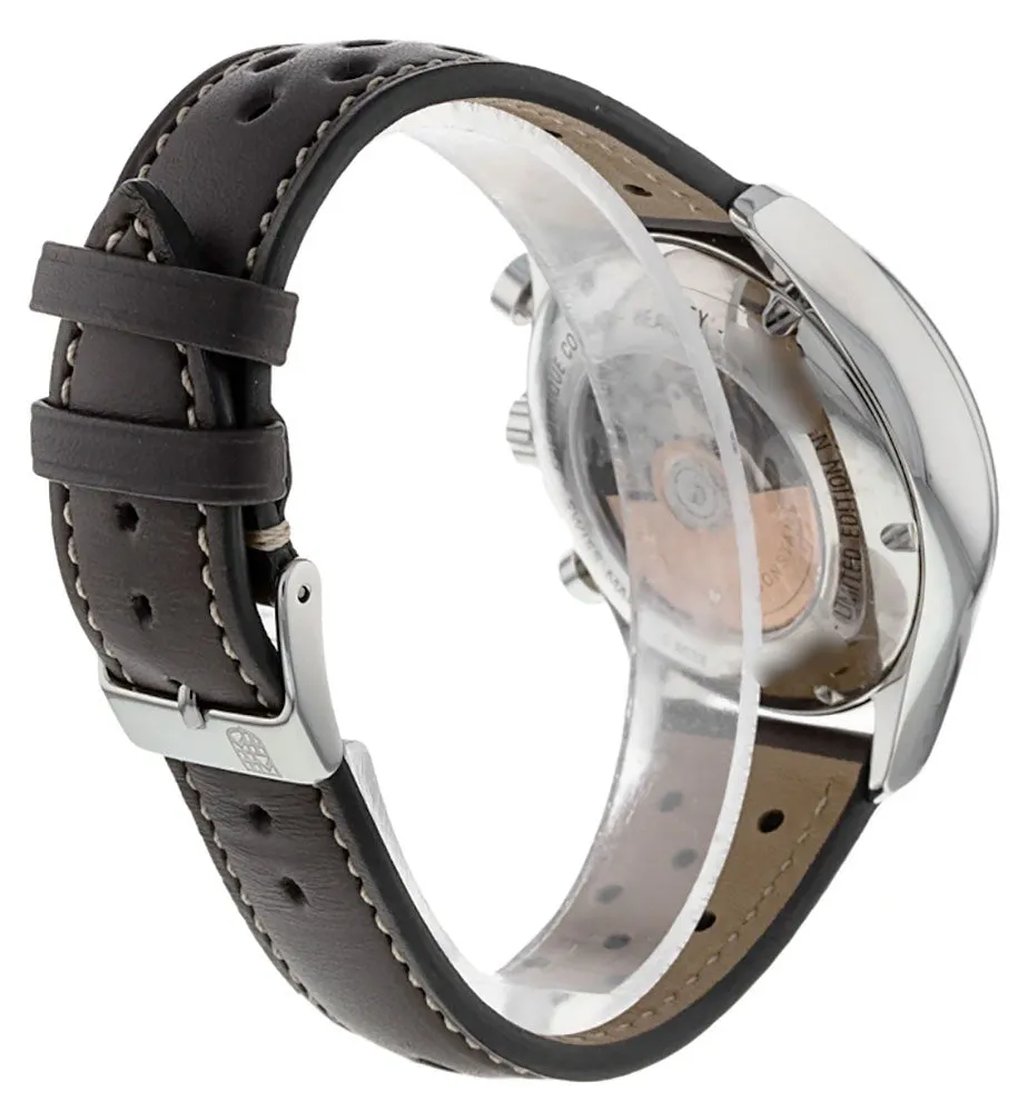 Limited Edition Frederique Constant Vintage Rally Healey Chronograph Automatic Stainless Steel Silver Dial Gray Leather Strap Mens Watch FC-397HSG5B6