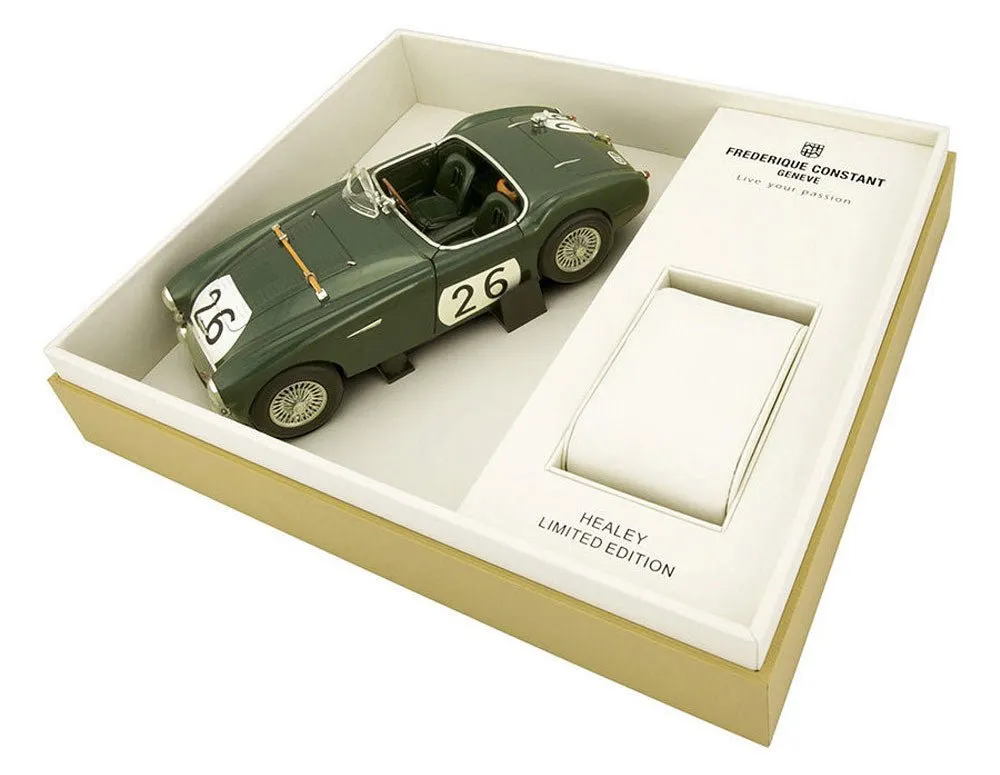 Limited Edition Frederique Constant Vintage Rally Healey Chronograph Automatic Stainless Steel Silver Dial Gray Leather Strap Mens Watch FC-397HSG5B6