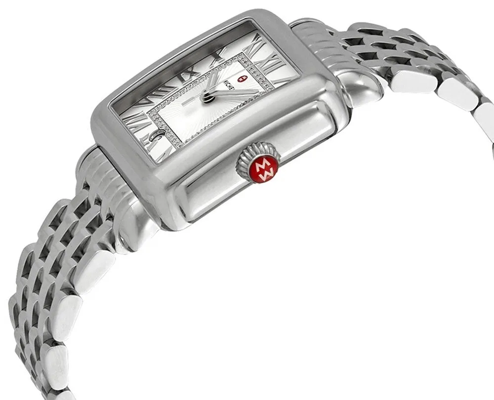 Michele Deco Madison Date Stainless Steel Diamonds Rectangle Silver Dial Womens Watch MWW06T000141