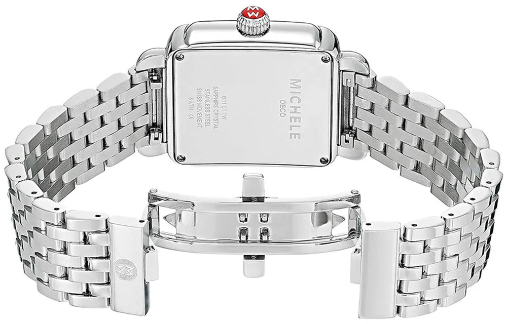 Michele Deco Madison Date Stainless Steel Diamonds Rectangle Silver Dial Womens Watch MWW06T000141