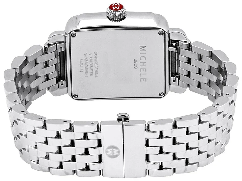 Michele Deco Madison Date Stainless Steel Diamonds Rectangle Silver Dial Womens Watch MWW06T000141