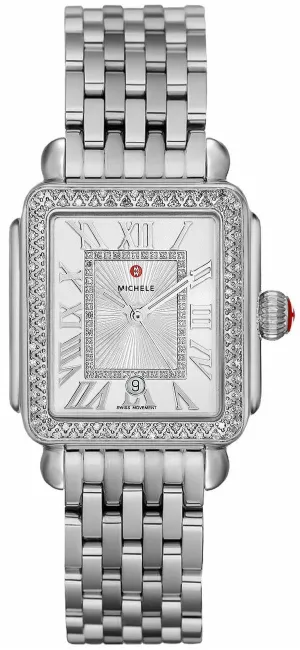 Michele Deco Madison Mid Stainless Steel Diamonds Silver Dial Date Womens Watch MWW06G000001