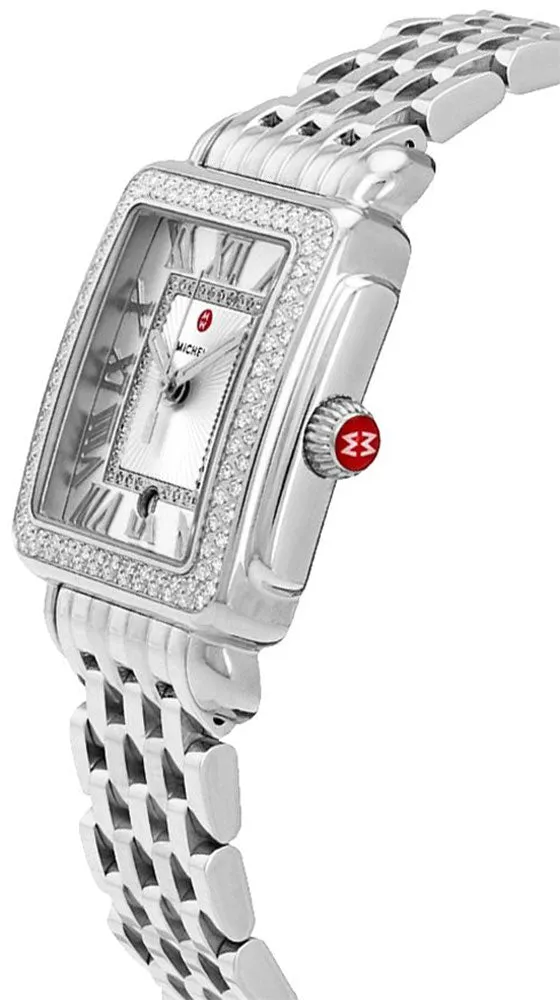 Michele Deco Madison Mid Stainless Steel Diamonds Silver Dial Date Womens Watch MWW06G000001
