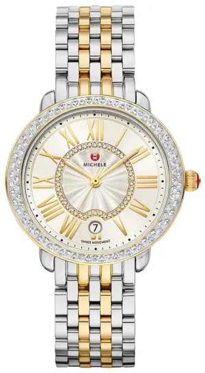 Michele Serein Mid Two-Tone Stainless Steel Diamonds Silver Dial Date Womens Watch Special Edition MWW21B000138