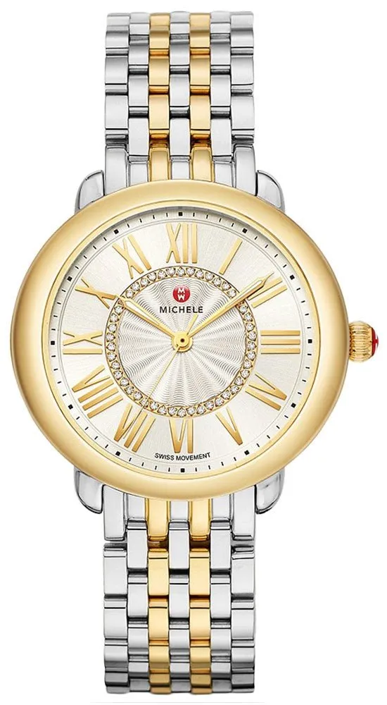 Michele Serein Mid Two-Tone Stainless Steel Diamonds Silver Dial Womens Watch MWW21B000148
