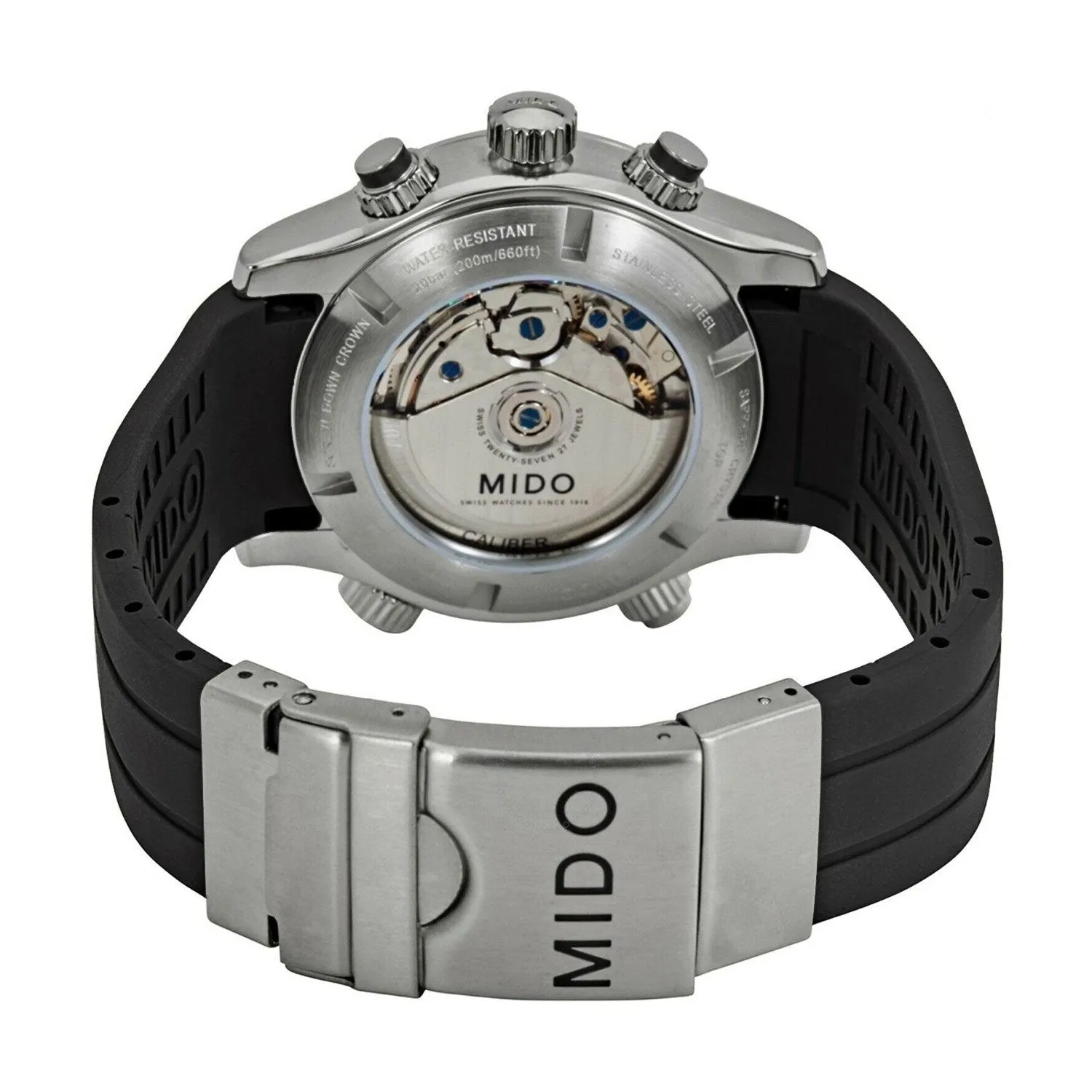 Mido Multifort Automatic Chronograph Black Rubber Strap Silver Dial Date Diver's Mens Watch M005.914.17.030.00