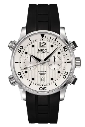 Mido Multifort Automatic Chronograph Black Rubber Strap Silver Dial Date Diver's Mens Watch M005.914.17.030.00