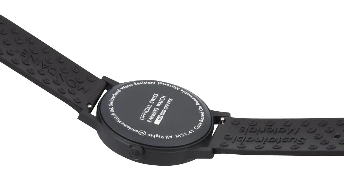 Mondaine Essence Renewable Material White Dial Black Rubber Strap Quartz Mens Watch MS1.41110.RB