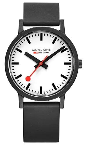 Mondaine Essence Renewable Material White Dial Black Rubber Strap Quartz Mens Watch MS1.41110.RB