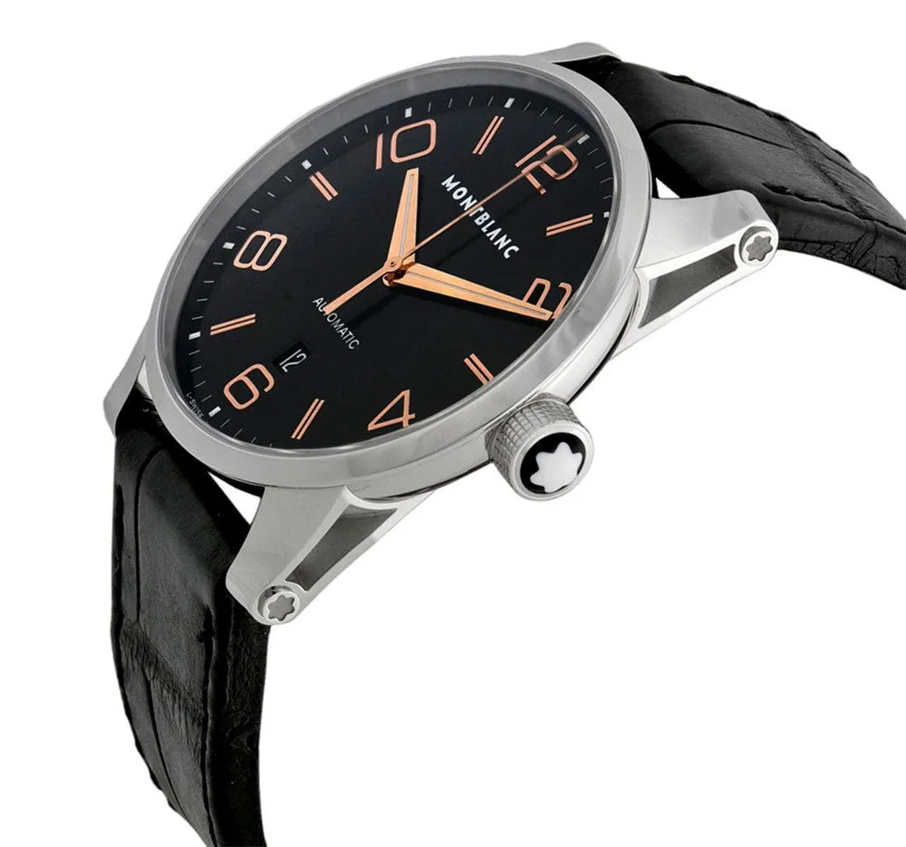 Montblanc Timewalker Black Dial Date Black Leather Strap Automatic Mens Watch 101551