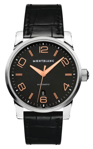 Montblanc Timewalker Black Dial Date Black Leather Strap Automatic Mens Watch 101551
