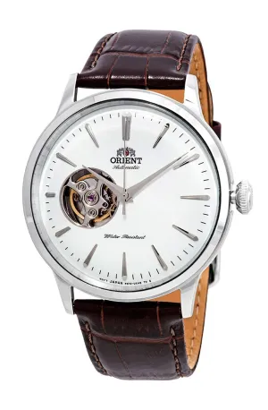 Orient Contemporary Classic Automatic Open Heart White Dial Brown Leather Strap Mens Watch RA-AG0002S10B