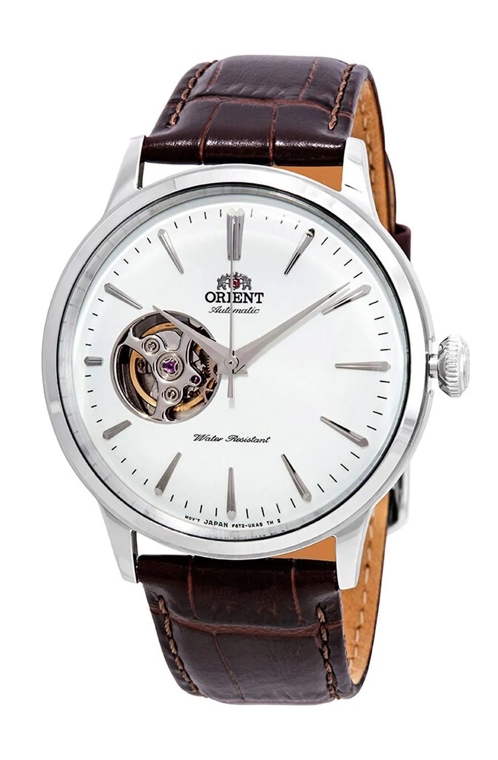 Orient Contemporary Classic Automatic Open Heart White Dial Brown Leather Strap Mens Watch RA-AG0002S10B