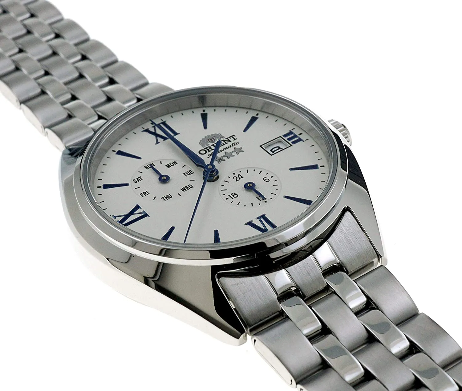 Orient Tristar Automatic Stainless Steel White Dial Day-Date Mens Watch RA-AK0506S10B