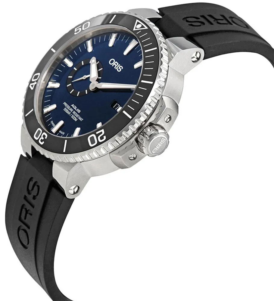Oris Aquis Automatic Stainless Steel Black Rubber Strap Blue Dial Date Divers Mens Watch 743 7733 4135-RS