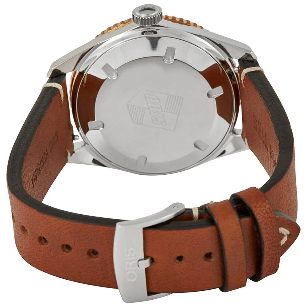 Oris Divers Sixty-Five Automatic Stainless Steel & Bronze Green Dial Brown Leather Strap Date Mens Watch 733 7707 4357-07 5 20 45