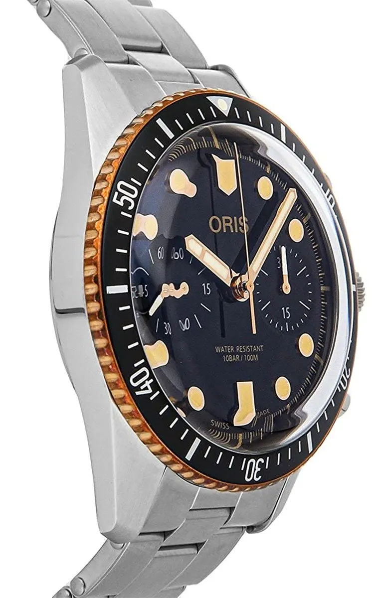Oris Divers Sixty-Five Automatic Chronograph Stainless Steel Black Dial Mens Watch 771 7744 4354-MB