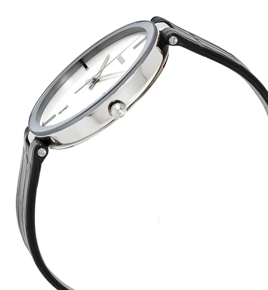 Rado Florence White Dial Date Black Leather Strap Quartz Mens Watch R48870015
