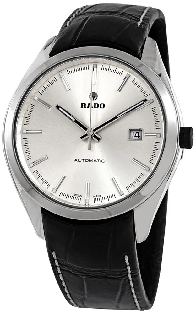 Rado HyperChrome Ceramic Mens Watch R32272105 Black Leather Strap Silver Dial Automatic