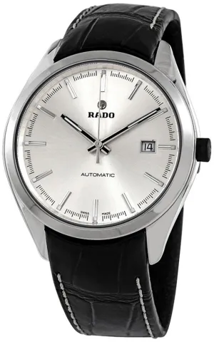 Rado HyperChrome Ceramic Mens Watch R32272105 Black Leather Strap Silver Dial Automatic