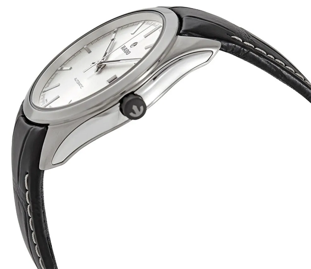Rado HyperChrome Ceramic Mens Watch R32272105 Black Leather Strap Silver Dial Automatic