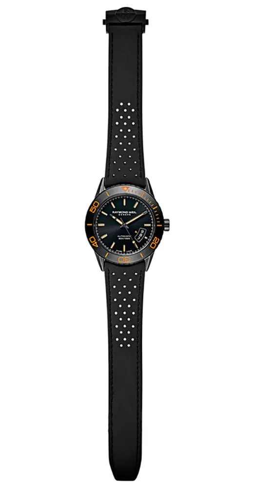 Raymond Weil Freelancer Automatic Black PVD Black Dial Black Rubber Strap Date Divers Mens Watch 2760-SB2-20001