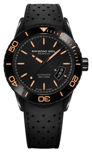 Raymond Weil Freelancer Automatic Black PVD Black Dial Black Rubber Strap Date Divers Mens Watch 2760-SB2-20001