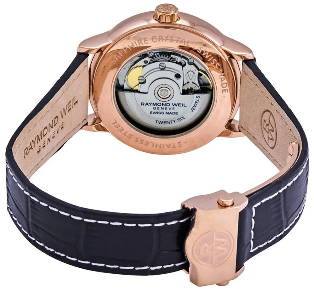 Raymond Weil Maestro Automatic Rose Gold PVD Blue Leather Strap Blue Dial Moonphase Date Mens Watch 2239-PC5-00509