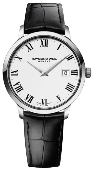 Raymond Weil Toccata Quartz White Dial Date Black Leather Mens Watch 5488-STC-00300