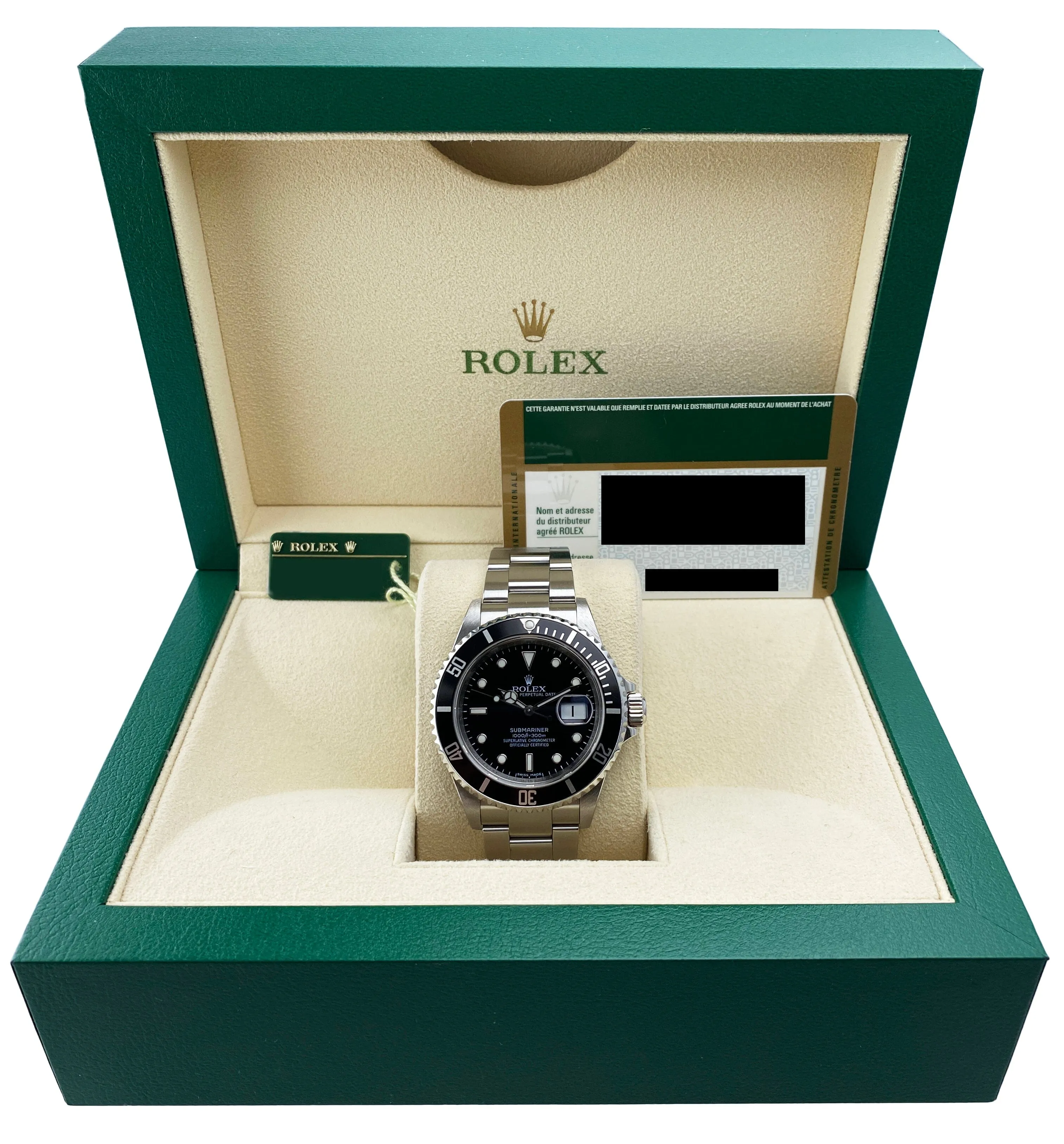 Rolex Submariner Date 16610 Engraved Rehaut Mens Watch Box Papers