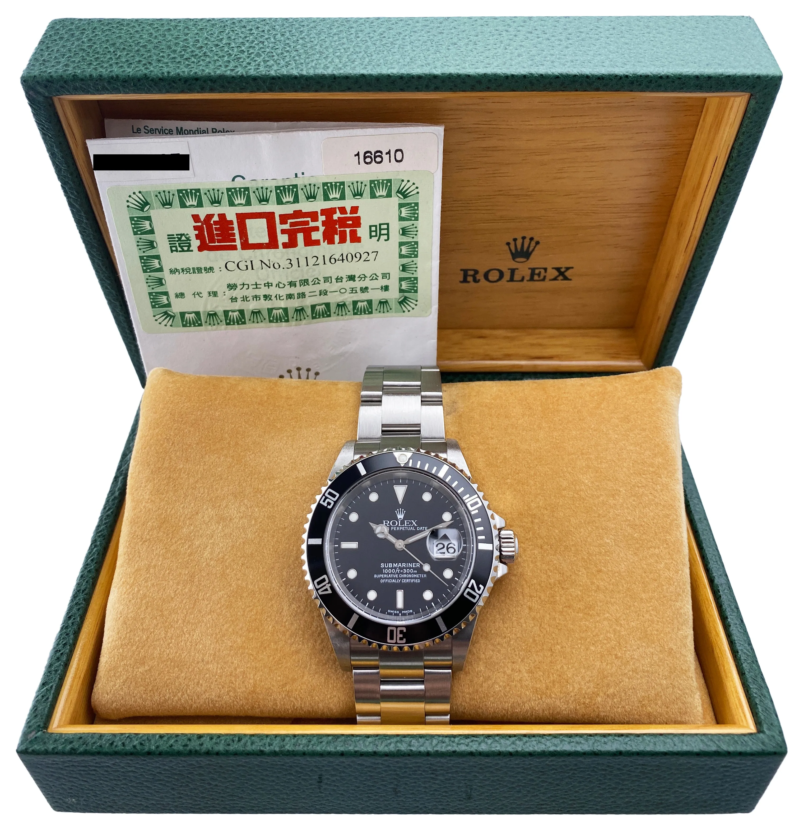 Rolex Submariner Date 16610 Mens Watch Box Papers