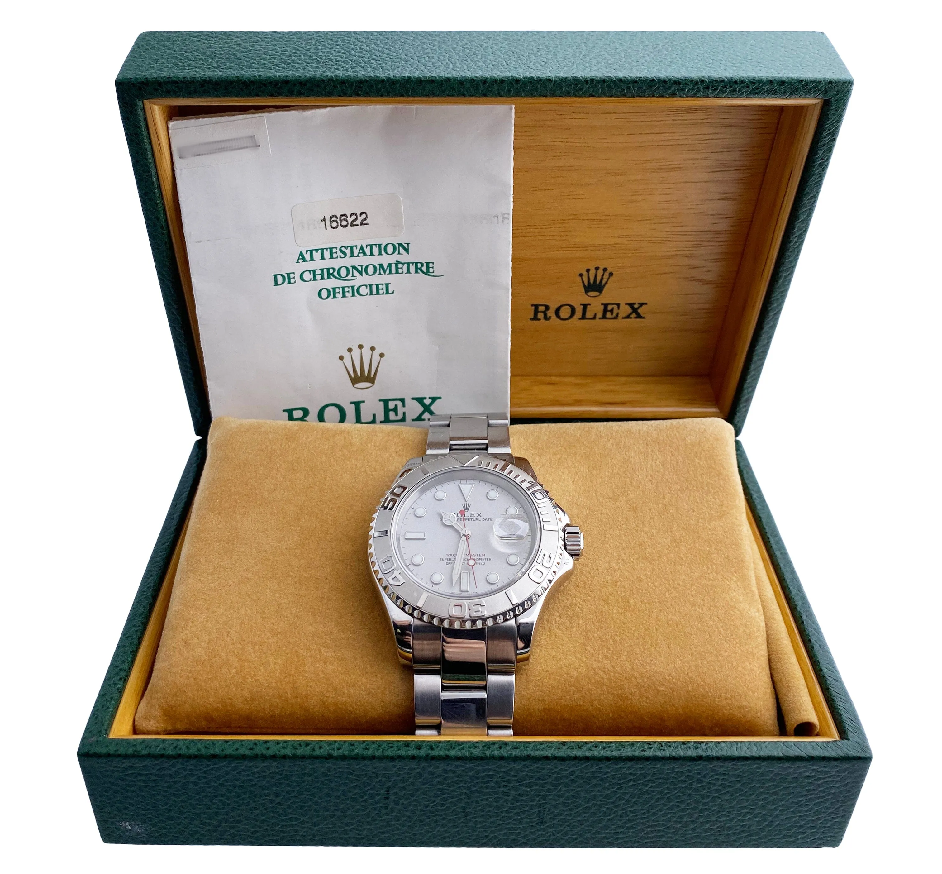 Rolex Yacht Master 16622 Platinum Bezel Mens Watch Box Papers