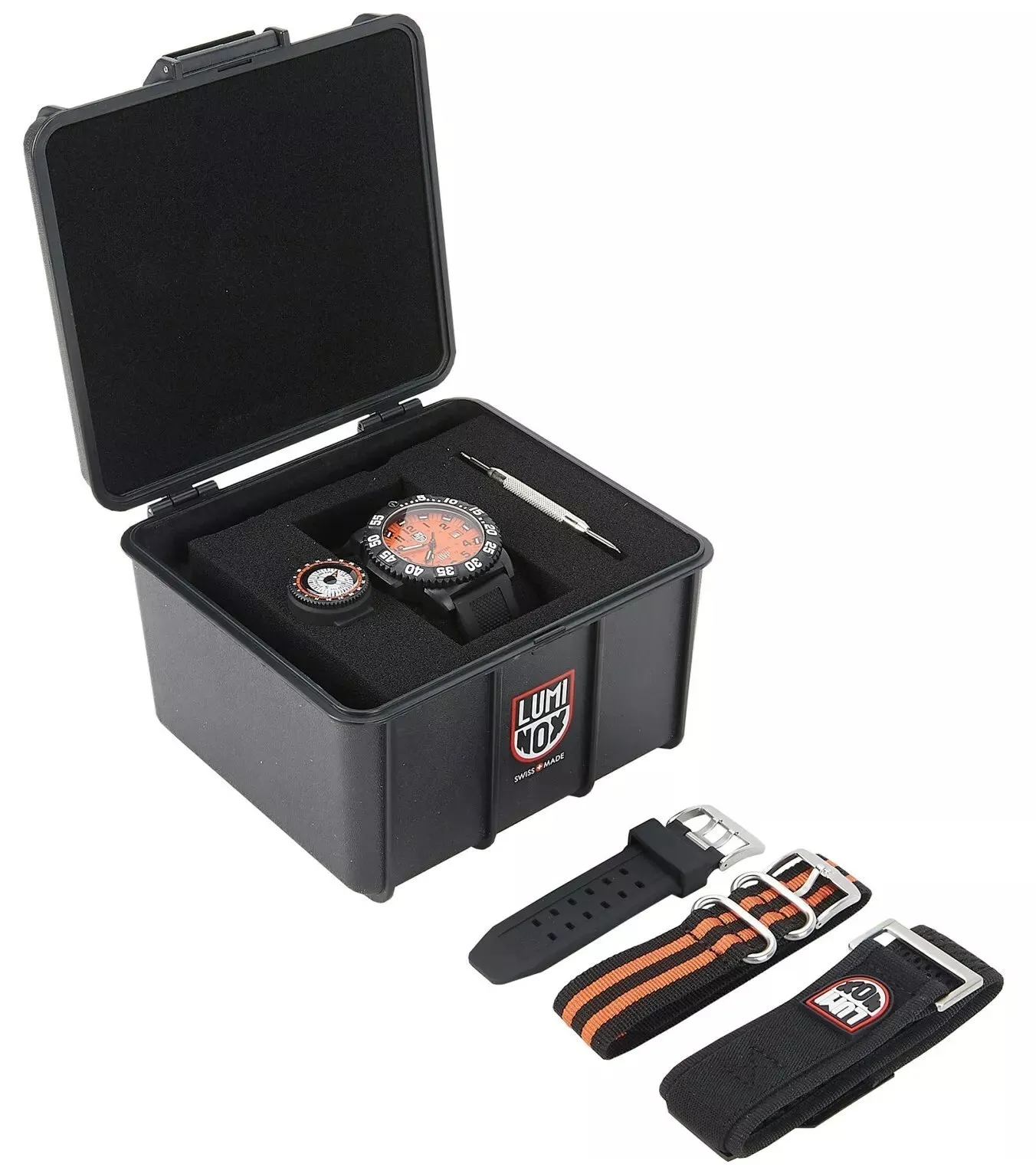 Special Edition Luminox Navy SEAL Colormark x Scott Cassell FastStrap UVP PC Carbon Orange Dial Interchangeable Strap Date Divers Quartz Mens Watch XS.3059.SEF