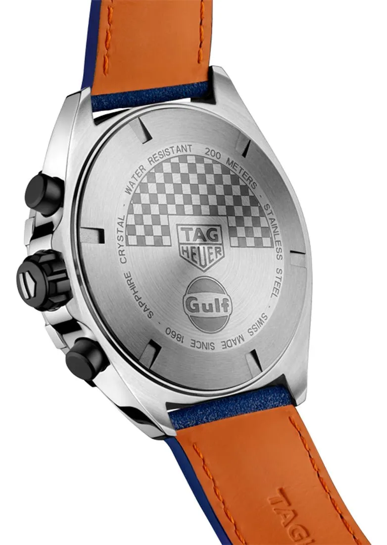 Special Edition TAG Heuer Formula 1 x Gulf Chronograph Stainless Steel Blue Dial Blue Leather Strap Date Divers Quartz Mens Watch CAZ101N.FC8243