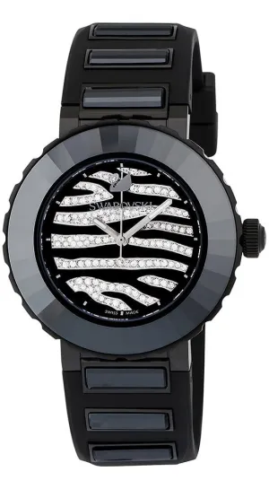 Swarovski New Octea Sport Crystal Zebra Pattern Dial Black Rubber Strap Womens Watch 5040563