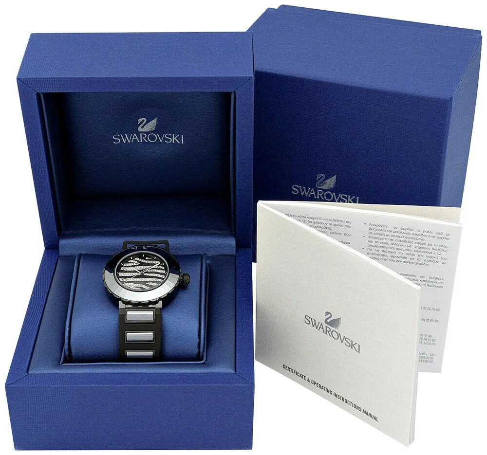 Swarovski New Octea Sport Crystal Zebra Pattern Dial Black Rubber Strap Womens Watch 5040563